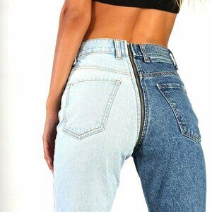 Revice Denim Yin Yang Crops Tokyo Wash Jeans Zipper Front Back Two Tone Women 25